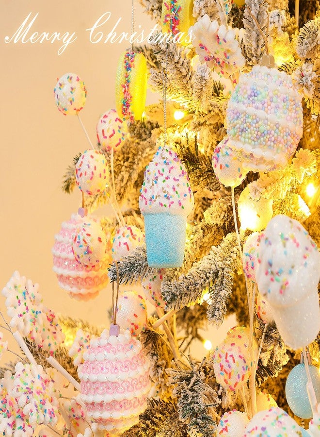 Simgoing 21 Pcs Candy Christmas Tree Ornaments Pastel Decorations Set New Cute Hanging Decor Doughnut Candy Ball Snowflake Macaron Cookies Cupcake Dessert Pendant for Shop Baby Shower Home Xmas Party - Image 5